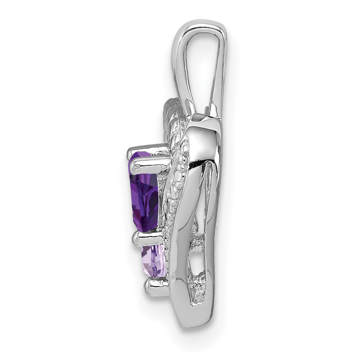 Amethyst and Pink Quartz and Diamond 20x15mm 0.85ct Charm Pendant in Real 925 Sterling Silver