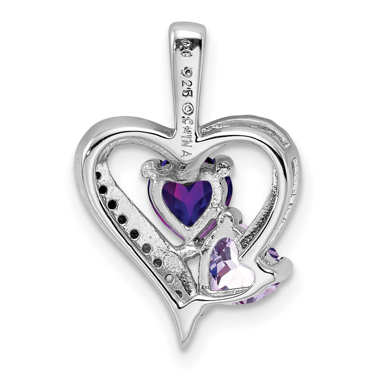 Amethyst and Pink Quartz and Diamond 20x15mm 0.85ct Charm Pendant in Real 925 Sterling Silver