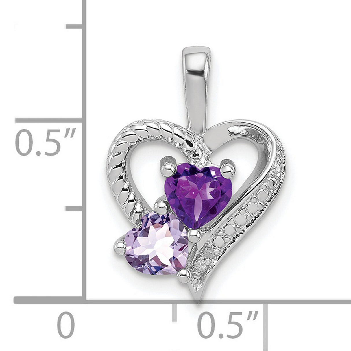 Amethyst and Pink Quartz and Diamond 20x15mm 0.85ct Charm Pendant in Real 925 Sterling Silver