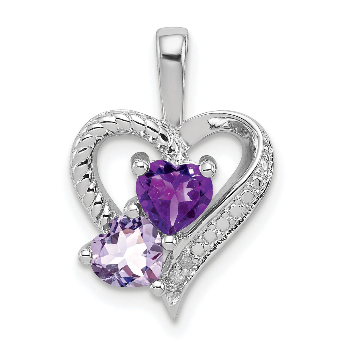 Amethyst and Pink Quartz and Diamond 20x15mm 0.85ct Charm Pendant in Real 925 Sterling Silver
