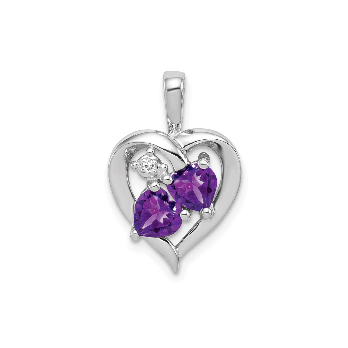 Sterling Silver Heart Pendant with Amethyst and Diamond Accents, Romantic Jewelry for Women