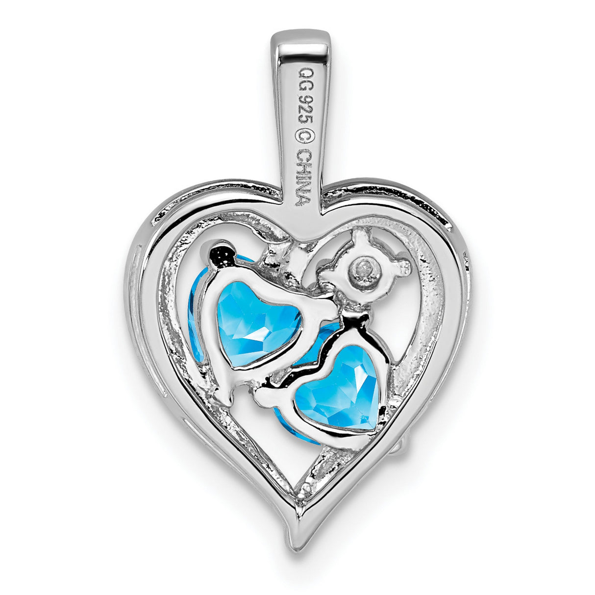 Sterling Silver Heart Pendant with Swiss Blue Topaz and Diamond Accents, Romantic Design