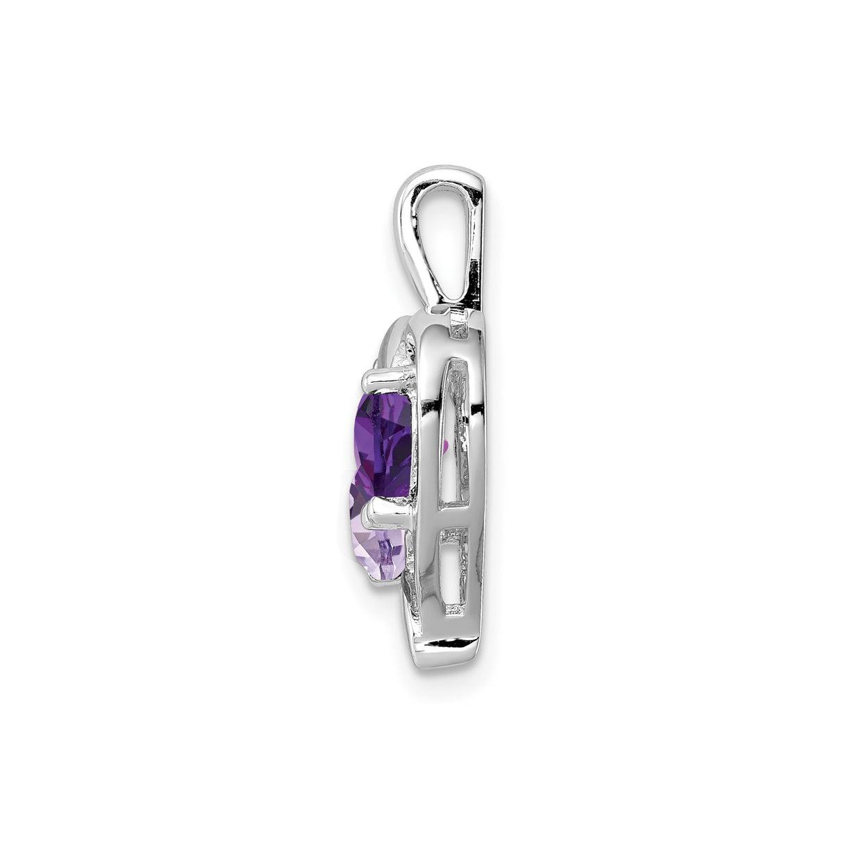 Sterling Silver Heart Pendant with Rose de France and Amethyst Stones, Diamond Accent