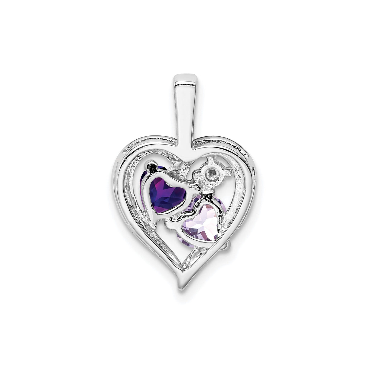 Sterling Silver Heart Pendant with Rose de France and Amethyst Stones, Diamond Accent
