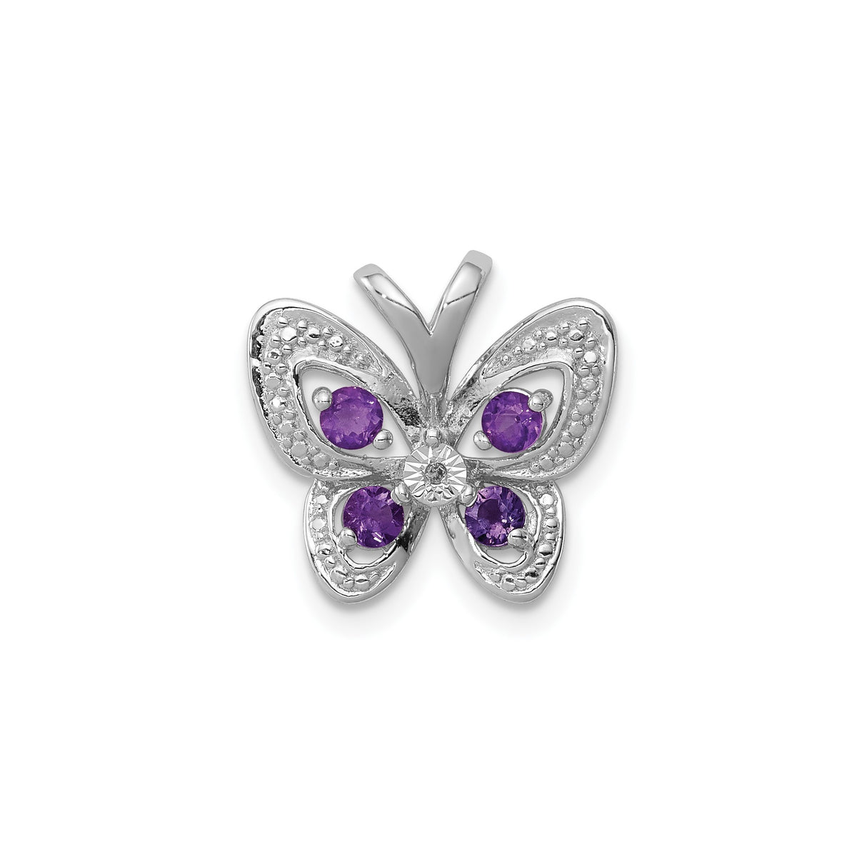 Sterling Silver Butterfly Pendant with Amethyst and Diamond Accents, Nature Inspired Jewelry