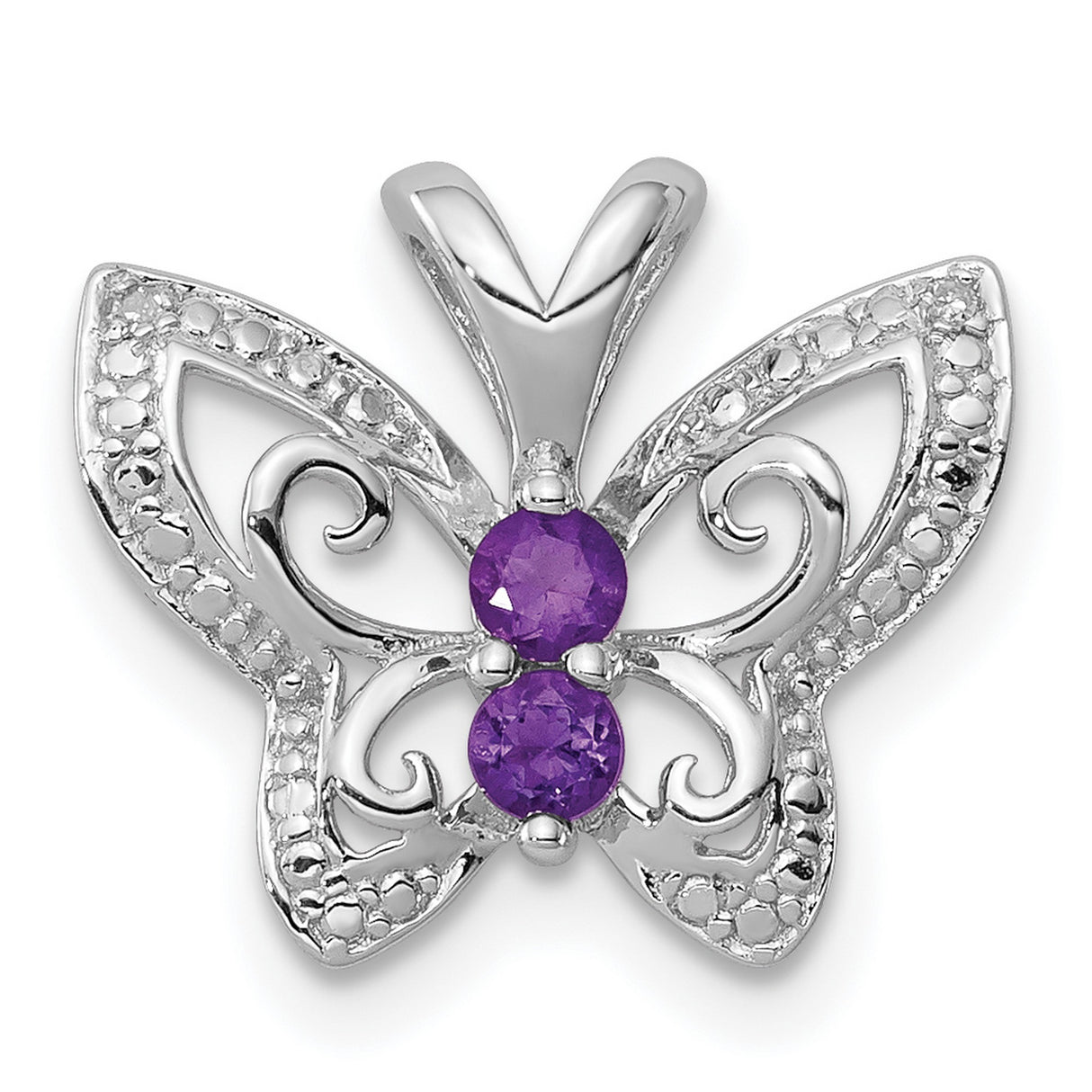 Sterling Silver Butterfly Pendant with Amethyst and Diamond, Filigree Design Inspired by Nature