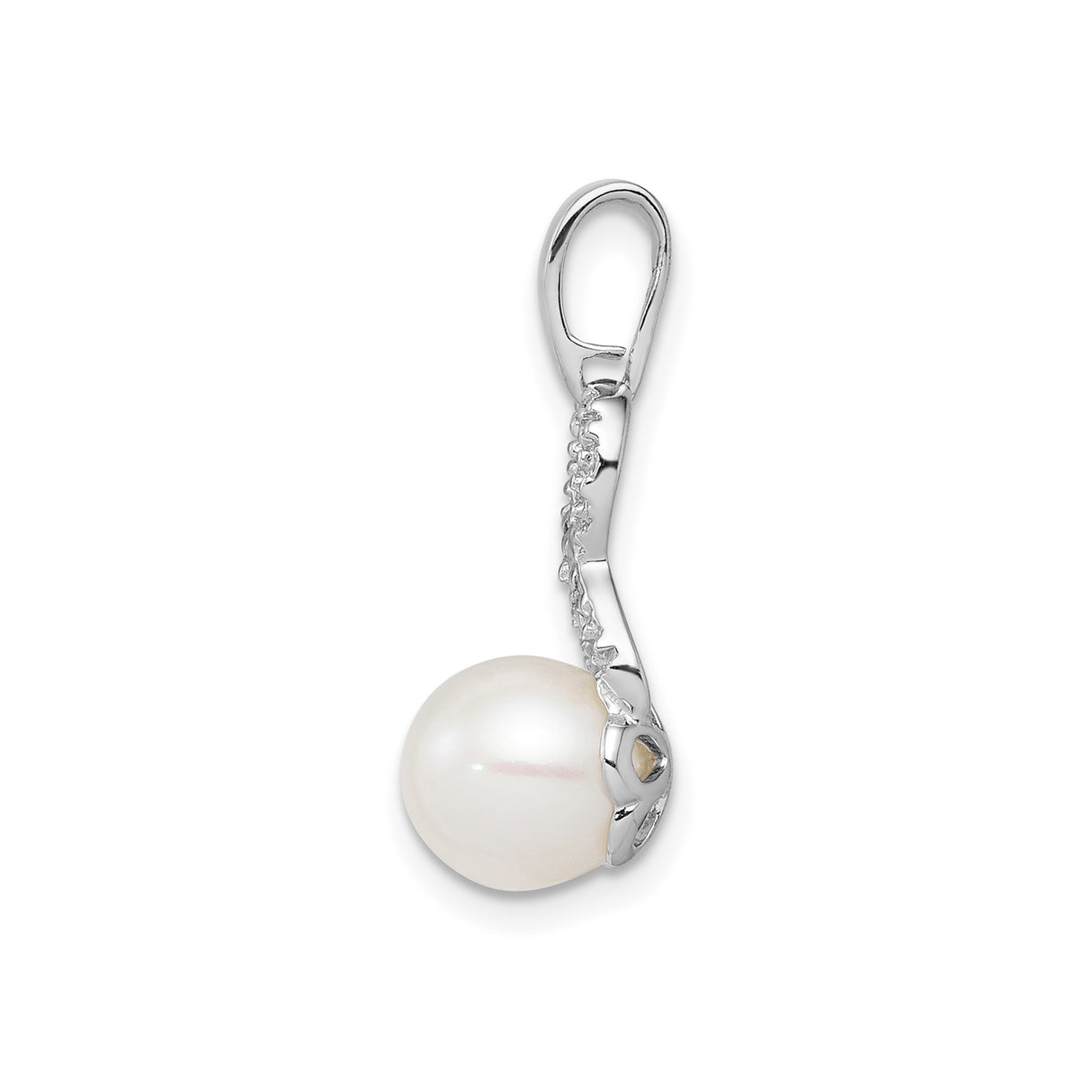 Sterling Silver Infinity Pendant with White Pearl and Diamond Accent for Women