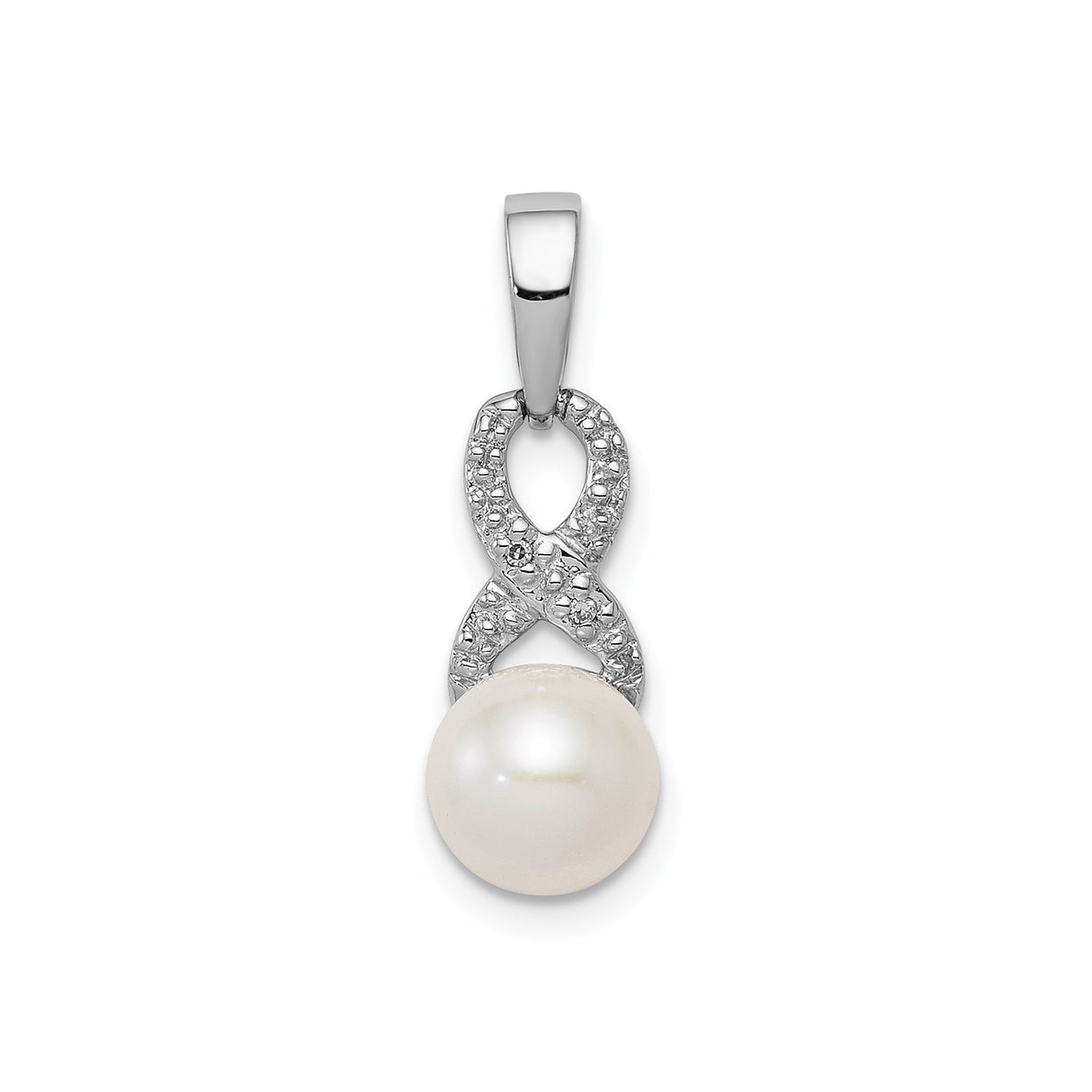 Sterling Silver Infinity Pendant with White Pearl and Diamond Accent for Women