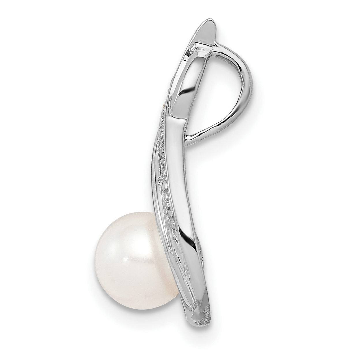Sterling Silver Infinity Pendant with White Cultured Pearl and Diamonds Accents