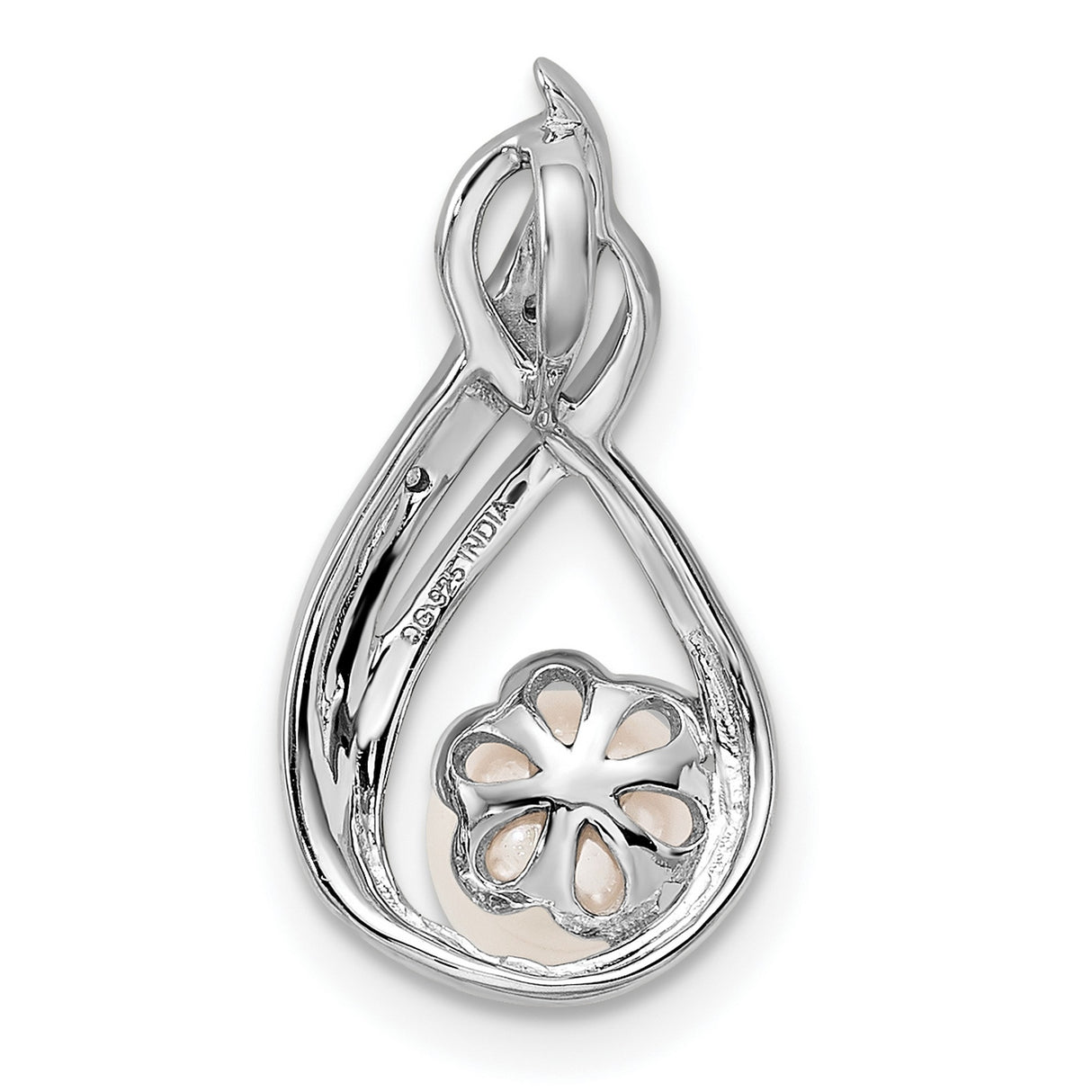 Sterling Silver Infinity Pendant with White Cultured Pearl and Diamonds Accents