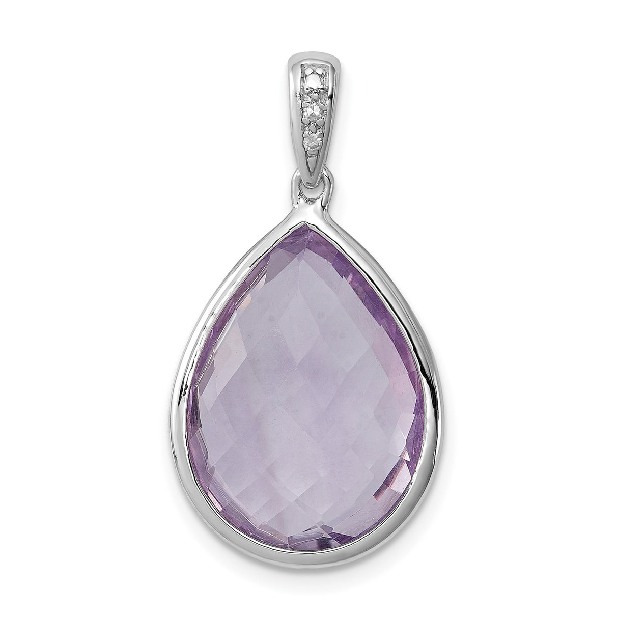 Sterling Silver Teardrop Pendant with Light Purple Faceted Amethyst and Diamond Accent