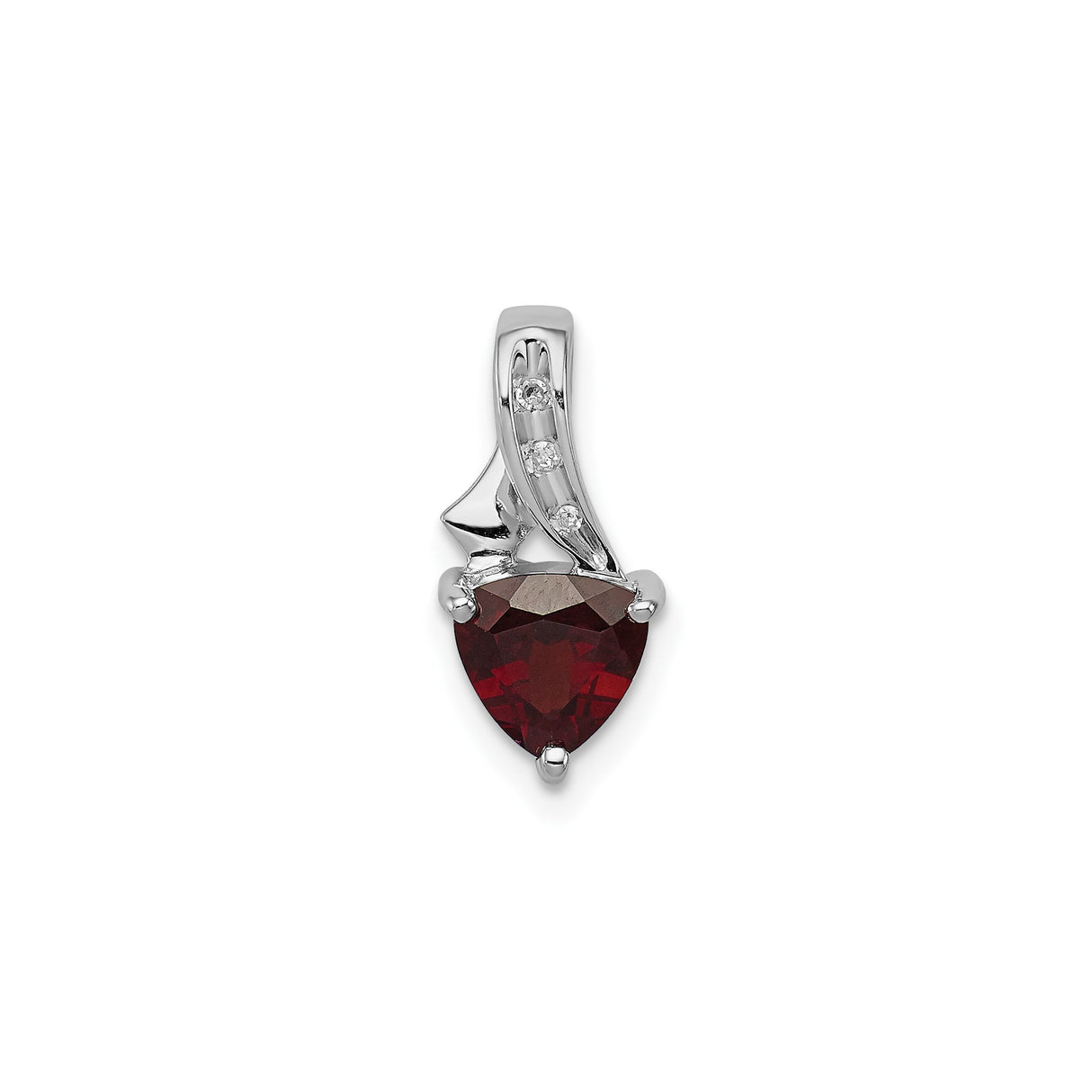 Sterling Silver Heart Pendant with Garnet and Diamond Accents, Romantic Curved Design