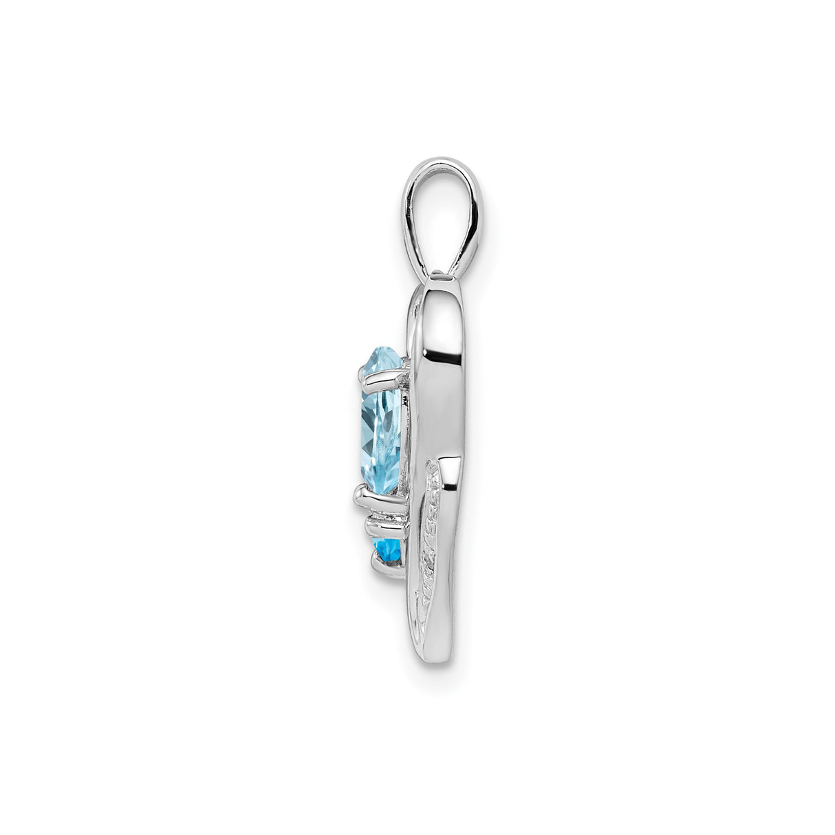Sterling Silver Heart Pendant with Sky Blue and Swiss Blue Topaz, Double Heart Design