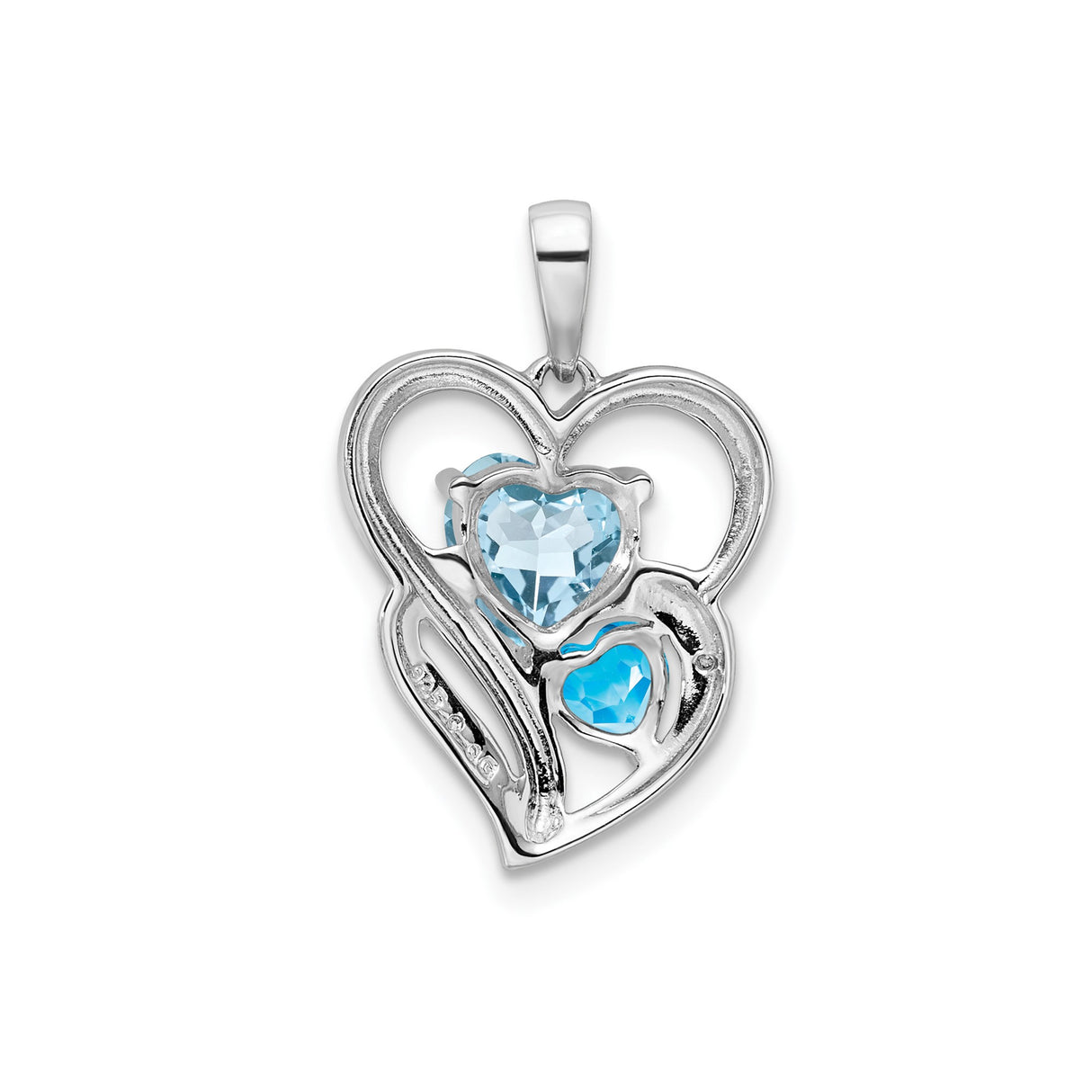 Sterling Silver Heart Pendant with Sky Blue and Swiss Blue Topaz, Double Heart Design