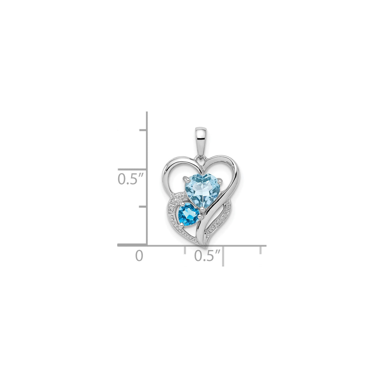Sterling Silver Heart Pendant with Sky Blue and Swiss Blue Topaz, Double Heart Design