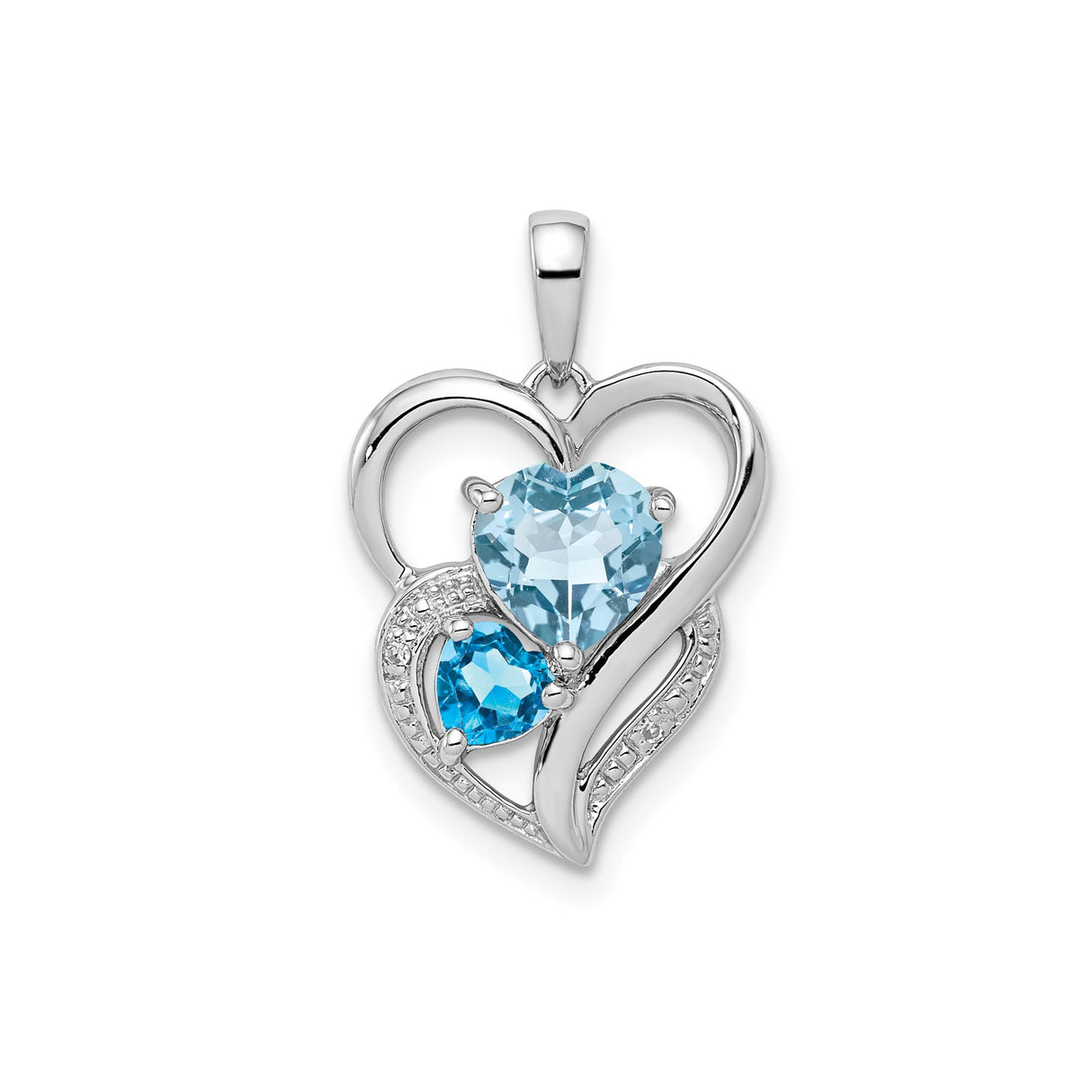 Sterling Silver Heart Pendant with Sky Blue and Swiss Blue Topaz, Double Heart Design