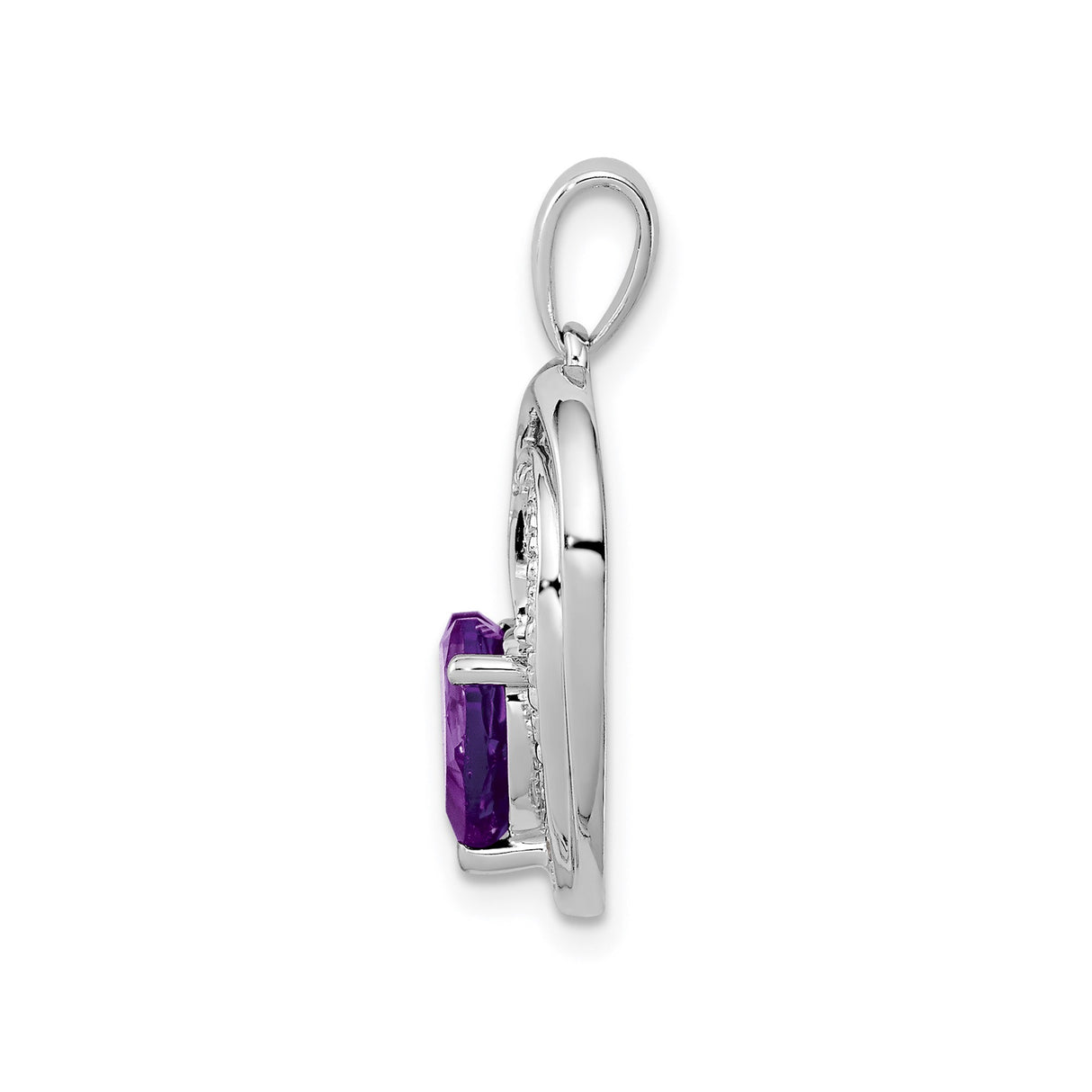 Sterling Silver Heart Pendant with Amethyst and Diamond, Double Heart Design for Women
