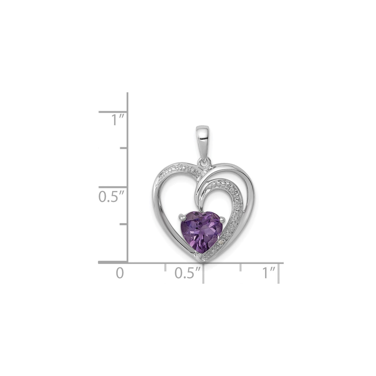 Sterling Silver Heart Pendant with Amethyst and Diamond, Double Heart Design for Women