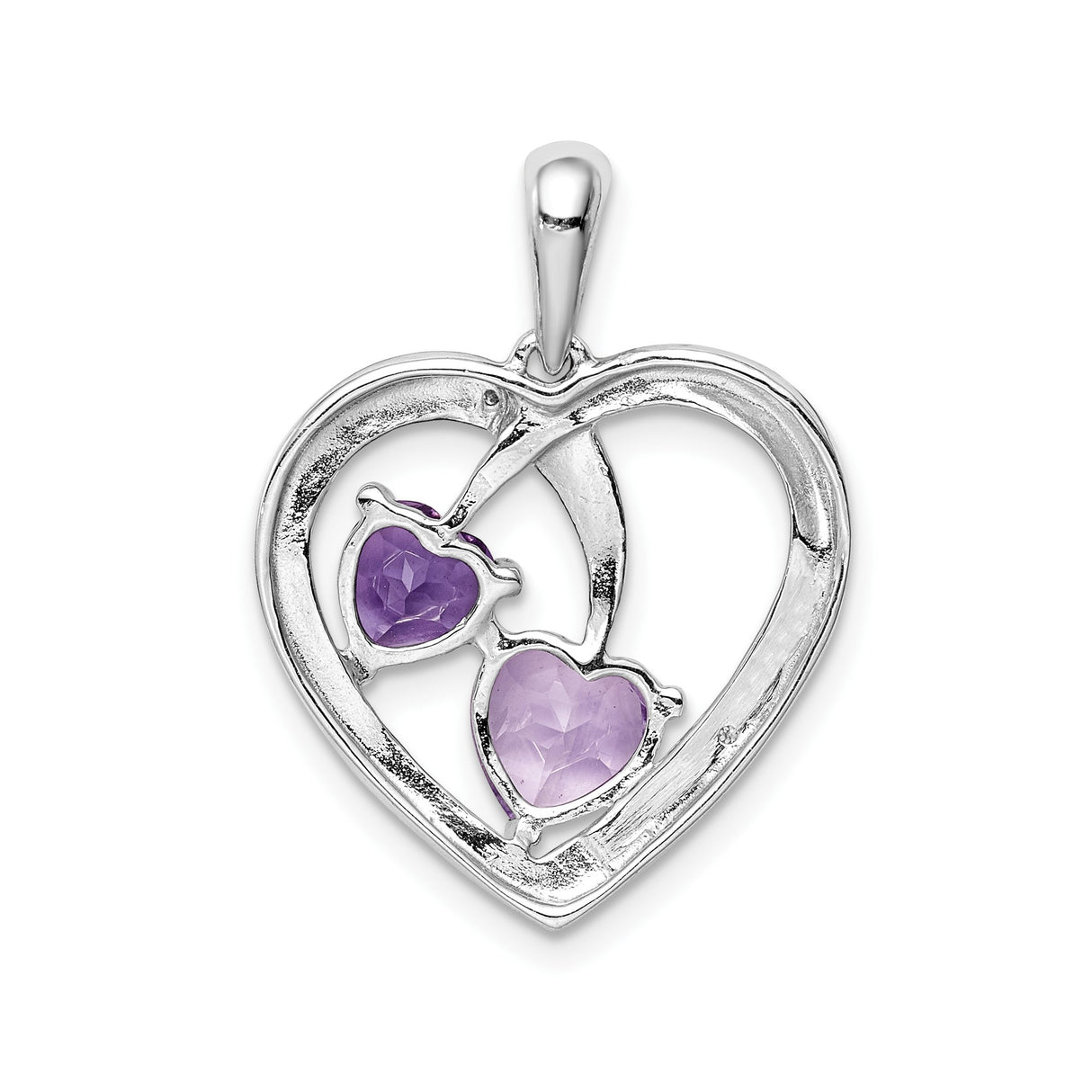 Sterling Silver Heart Pendant with Rose de France, Amethyst, and Diamond Accents