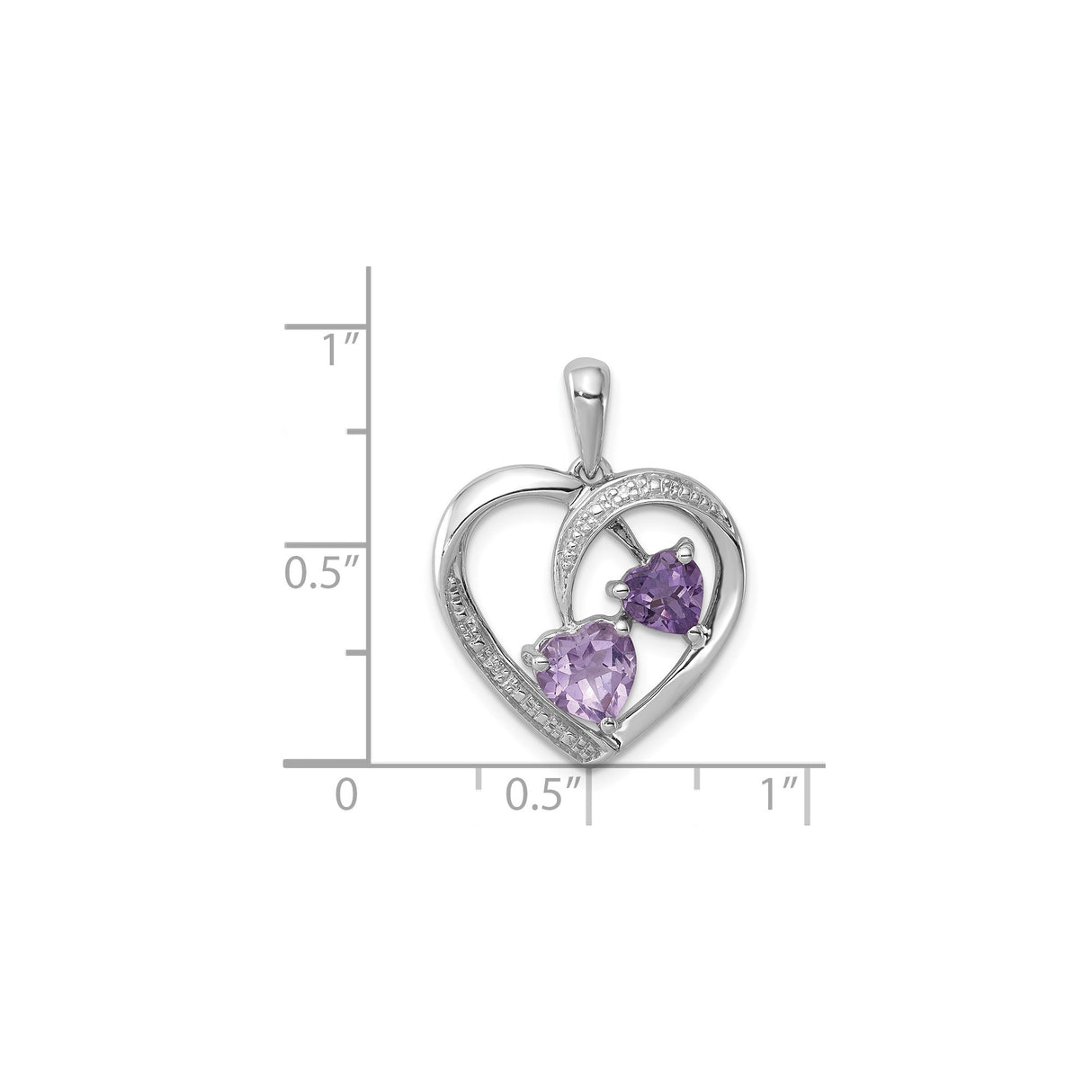 Sterling Silver Heart Pendant with Rose de France, Amethyst, and Diamond Accents