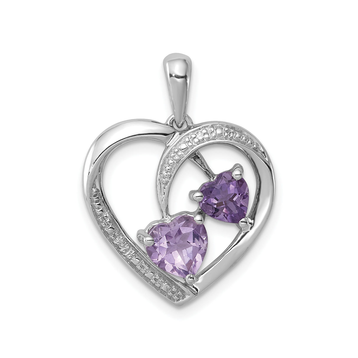 Sterling Silver Heart Pendant with Rose de France, Amethyst, and Diamond Accents