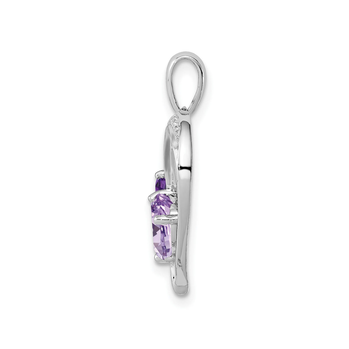 Sterling Silver Heart Pendant with Purple Quartz and Amethyst Accents