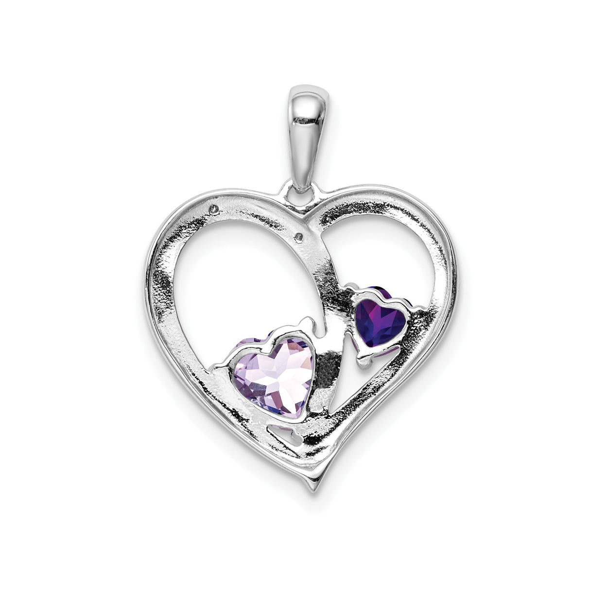 Sterling Silver Heart Pendant with Purple Quartz and Amethyst Accents
