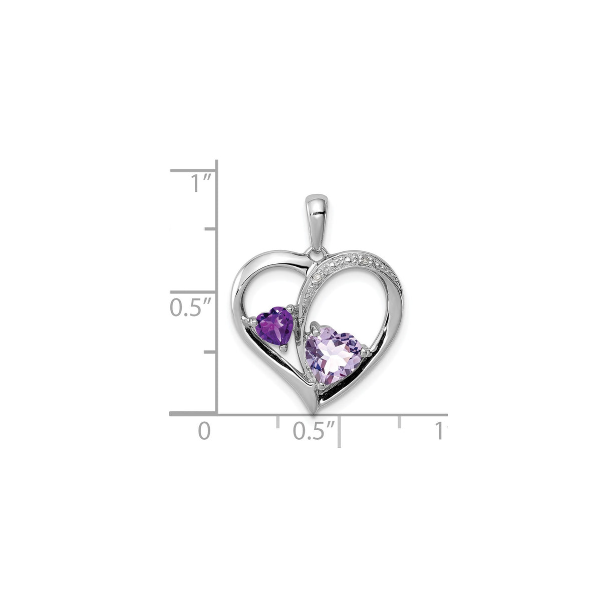 Sterling Silver Heart Pendant with Purple Quartz and Amethyst Accents