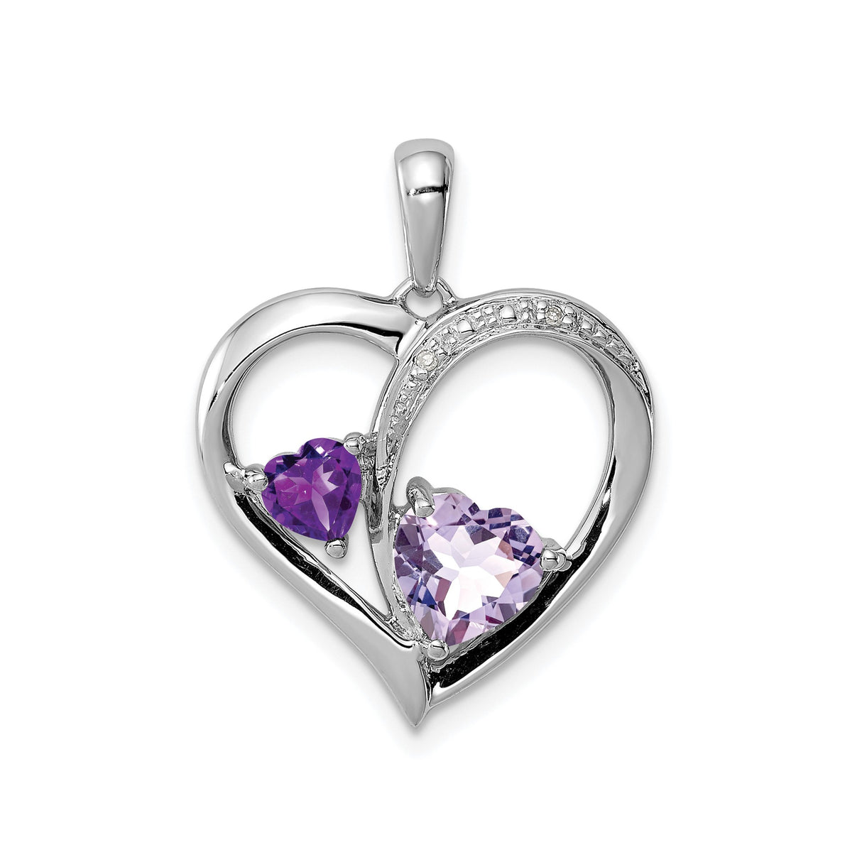Sterling Silver Heart Pendant with Purple Quartz and Amethyst Accents