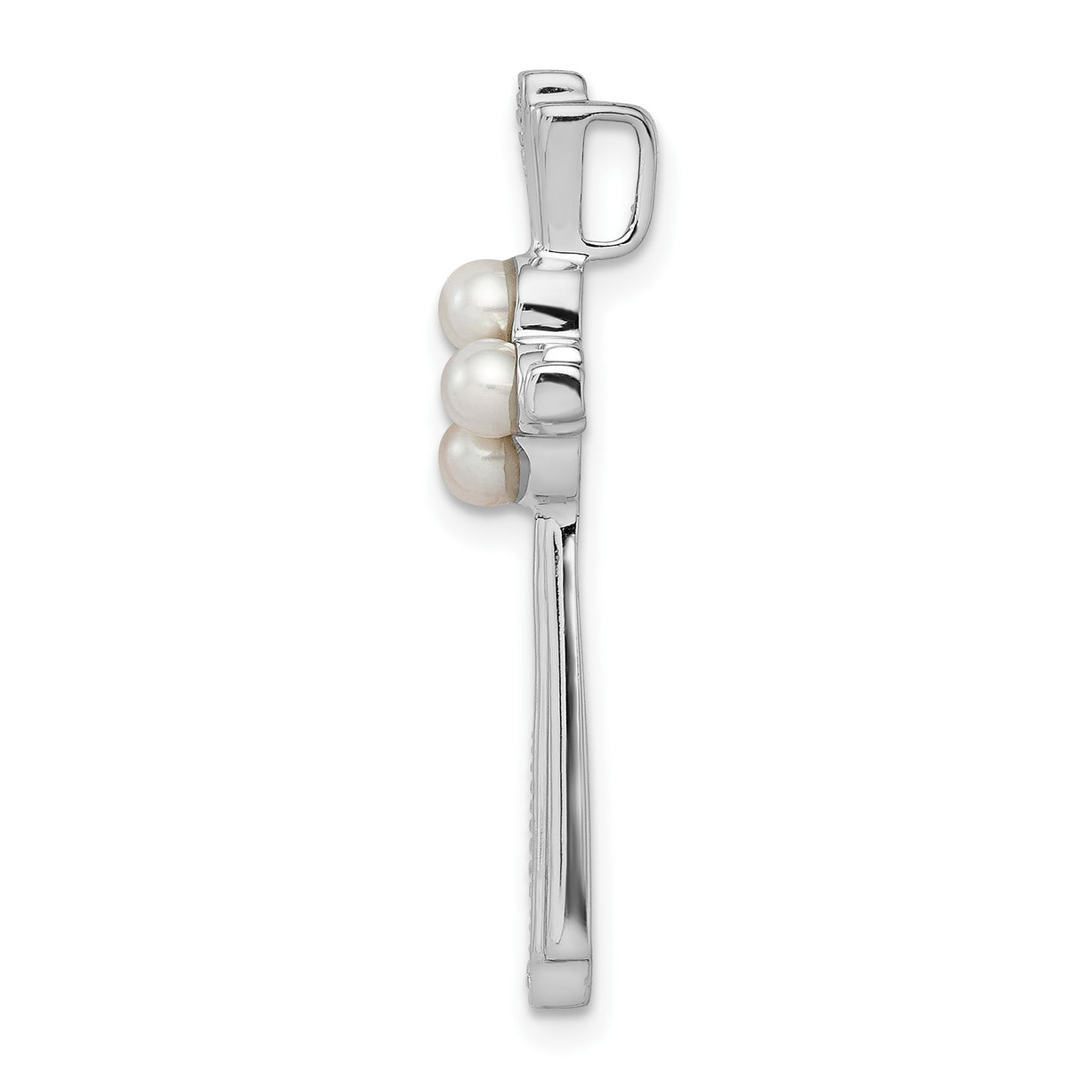 Sterling Silver Cross Pendant with White Pearl and Diamond, Modern Religious Style