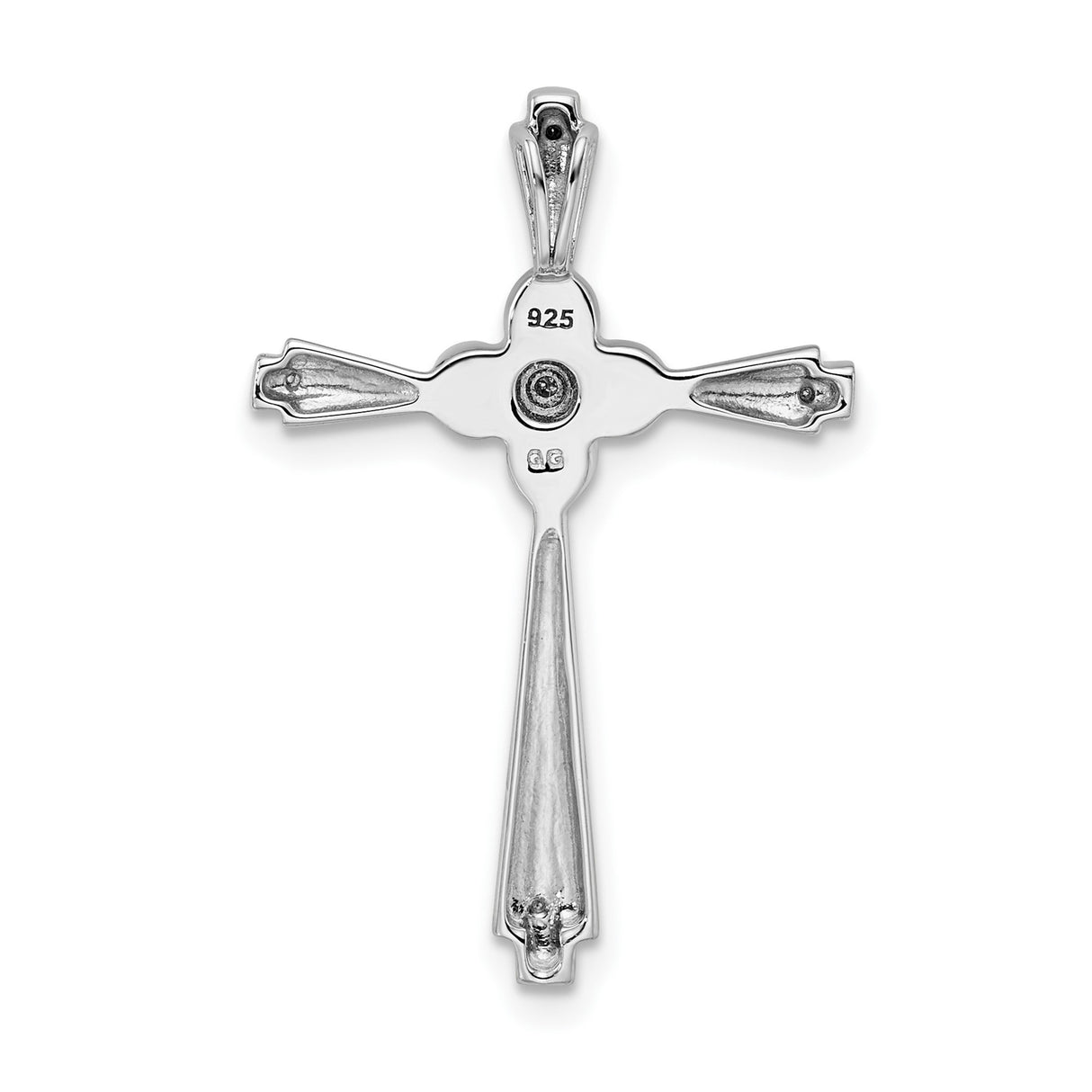 Sterling Silver Cross Pendant with White Pearl and Diamond, Modern Religious Style