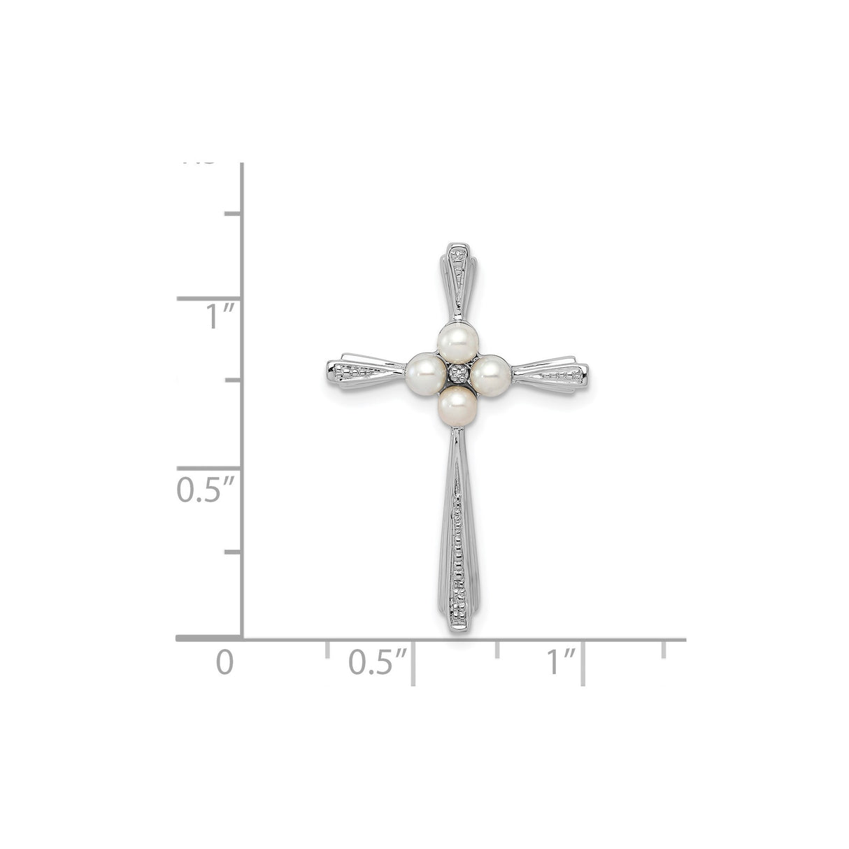 Sterling Silver Cross Pendant with White Pearl and Diamond, Modern Religious Style