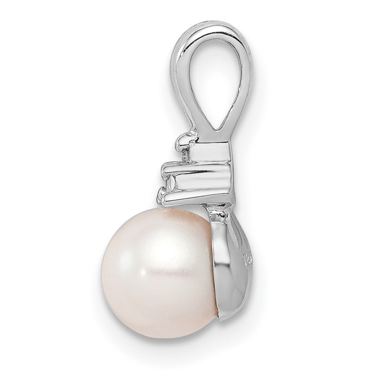Sterling Silver Pendant with White Cultured Pearl and Diamond Accents, Minimalist Bridal Design