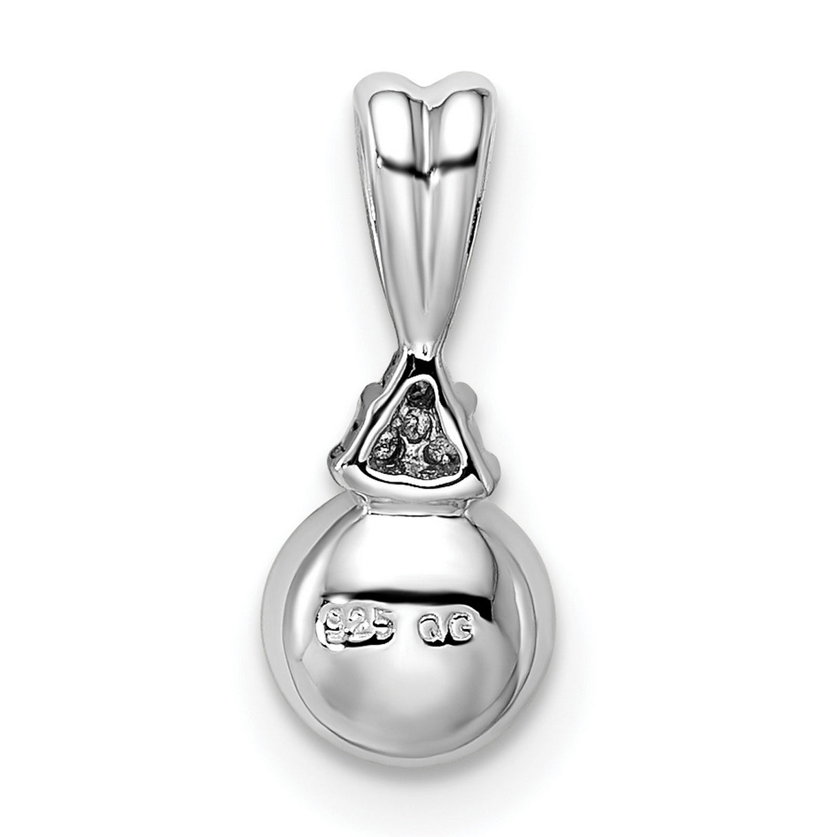 Sterling Silver Pendant with White Cultured Pearl and Diamond Accents, Minimalist Bridal Design