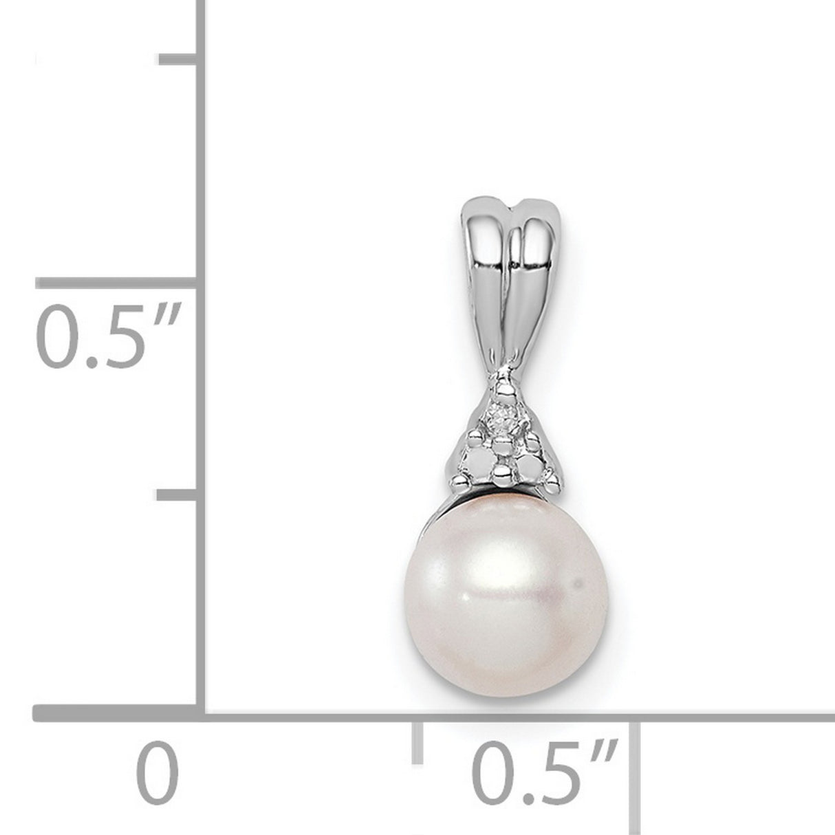 Sterling Silver Pendant with White Cultured Pearl and Diamond Accents, Minimalist Bridal Design