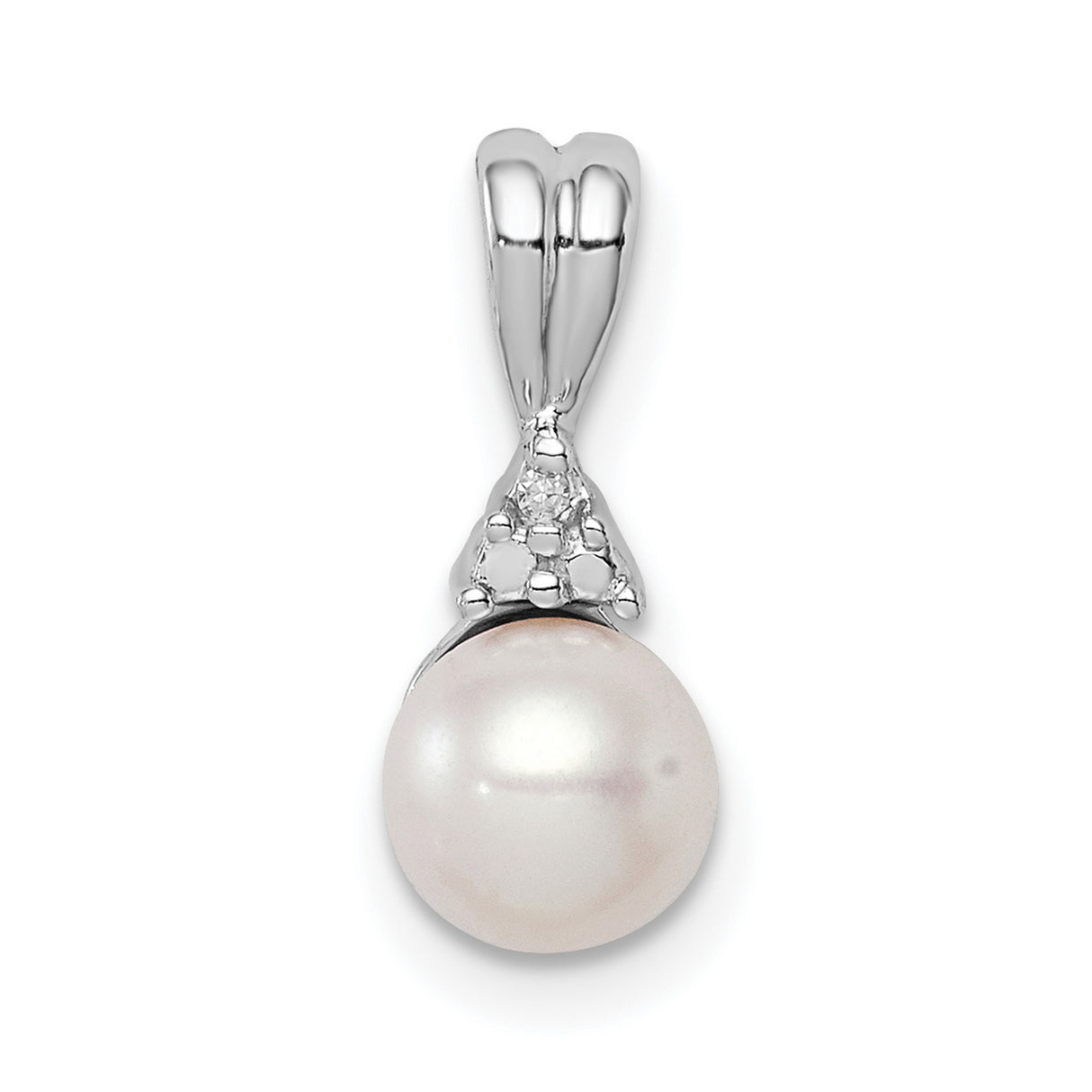 Sterling Silver Pendant with White Cultured Pearl and Diamond Accents, Minimalist Bridal Design