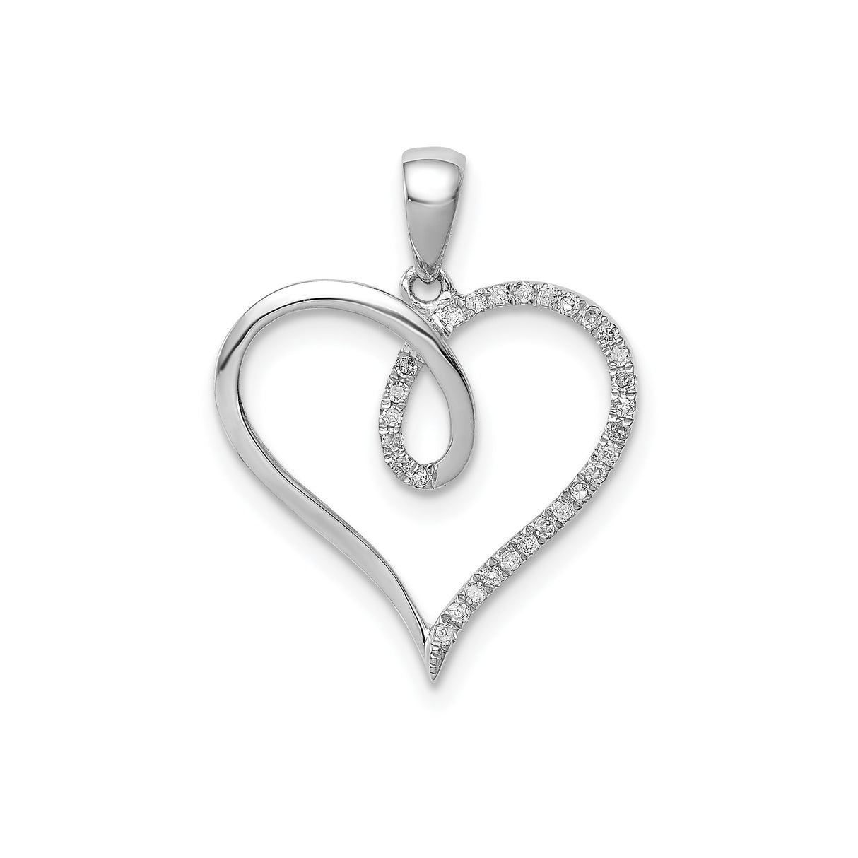 Sterling Silver Heart Pendant with Diamond and Open Heart Design for Women