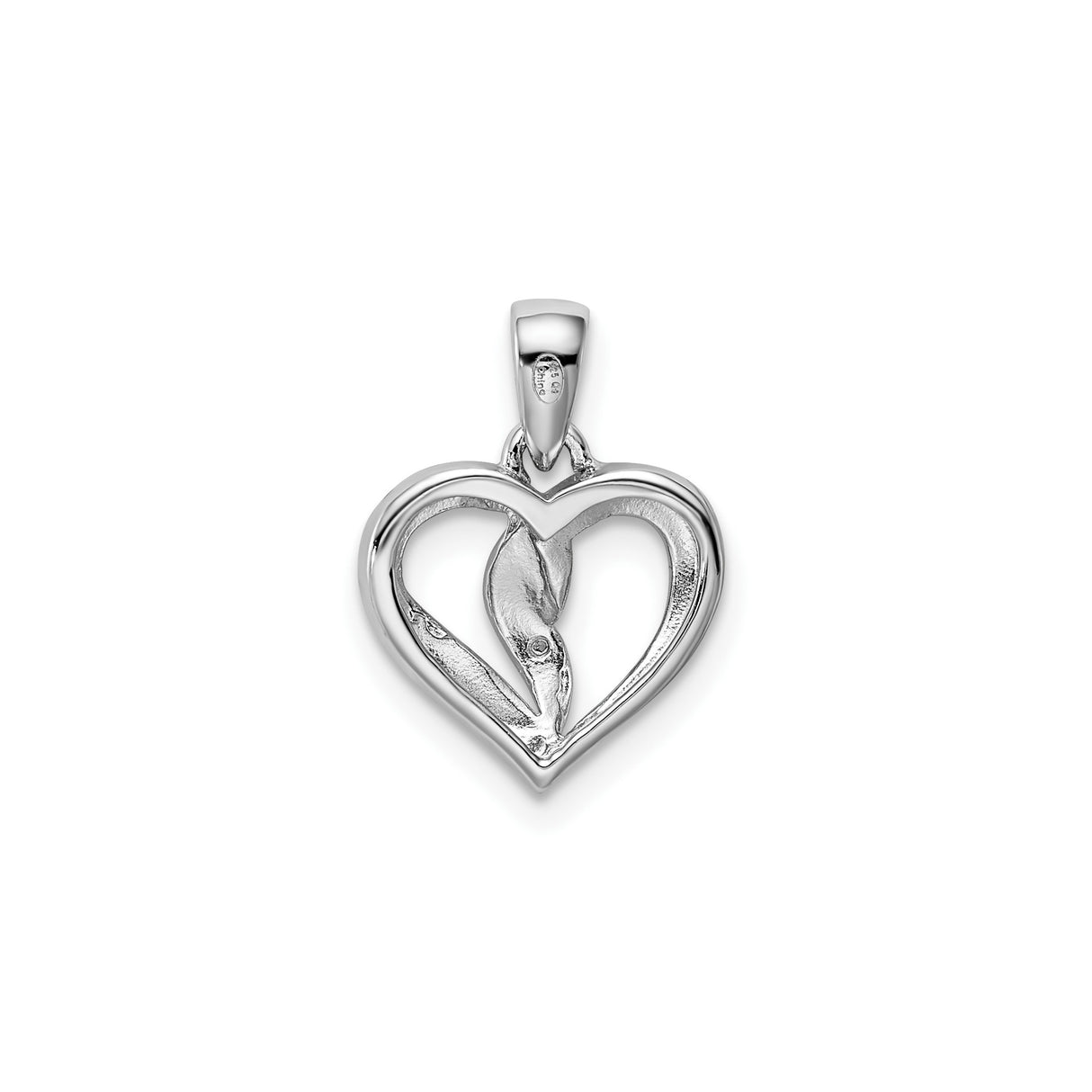Sterling Silver Heart Pendant with Diamond Accent and Twisting Open Ribbon Design