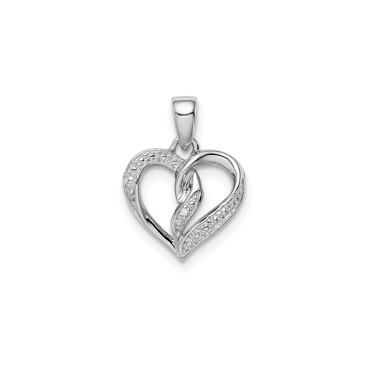Sterling Silver Heart Pendant with Diamond Accent and Twisting Open Ribbon Design