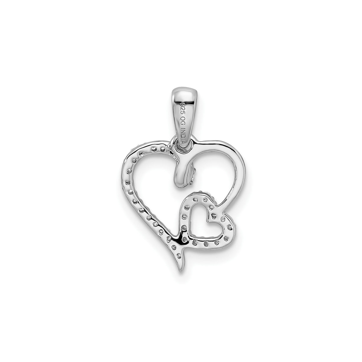 Sterling Silver Double Open Heart Pendant with Diamond Accents, Romantic Intertwined Design