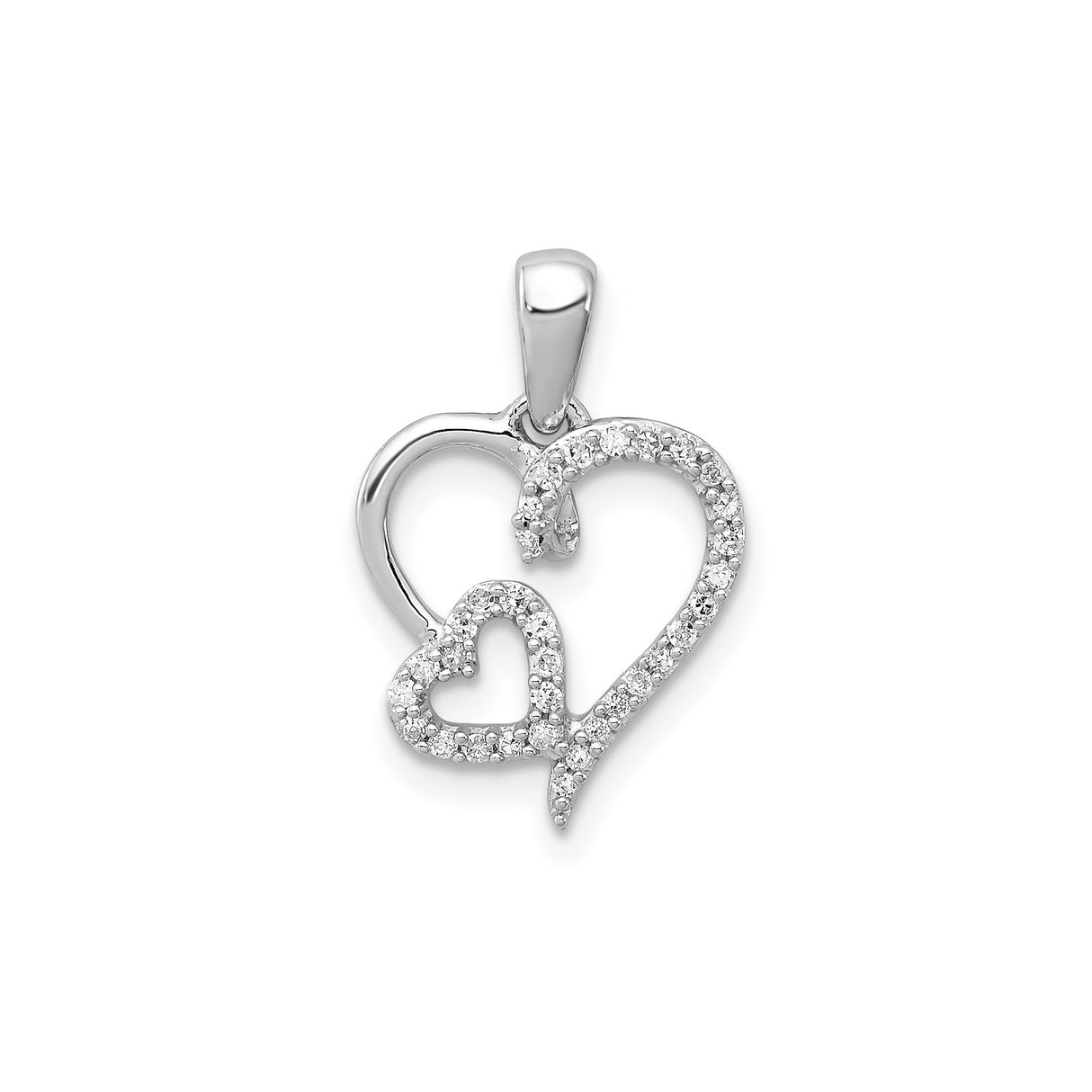 Sterling Silver Double Open Heart Pendant with Diamond Accents, Romantic Intertwined Design