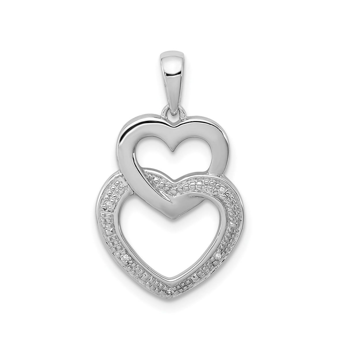 Sterling Silver Double Heart Pendant with Diamond Accent, Symbol of Love and Unity
