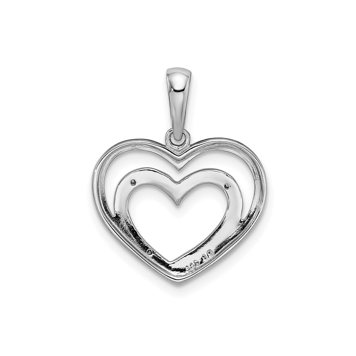Sterling Silver Heart Pendant with Diamond Cut Inner Heart, Romantic Double Heart Design