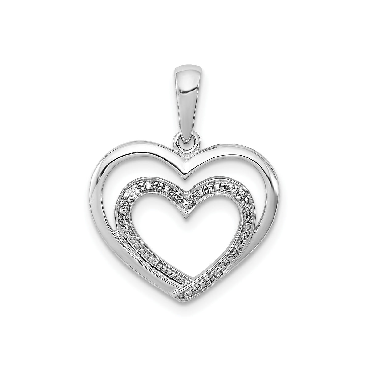 Sterling Silver Heart Pendant with Diamond Cut Inner Heart, Romantic Double Heart Design