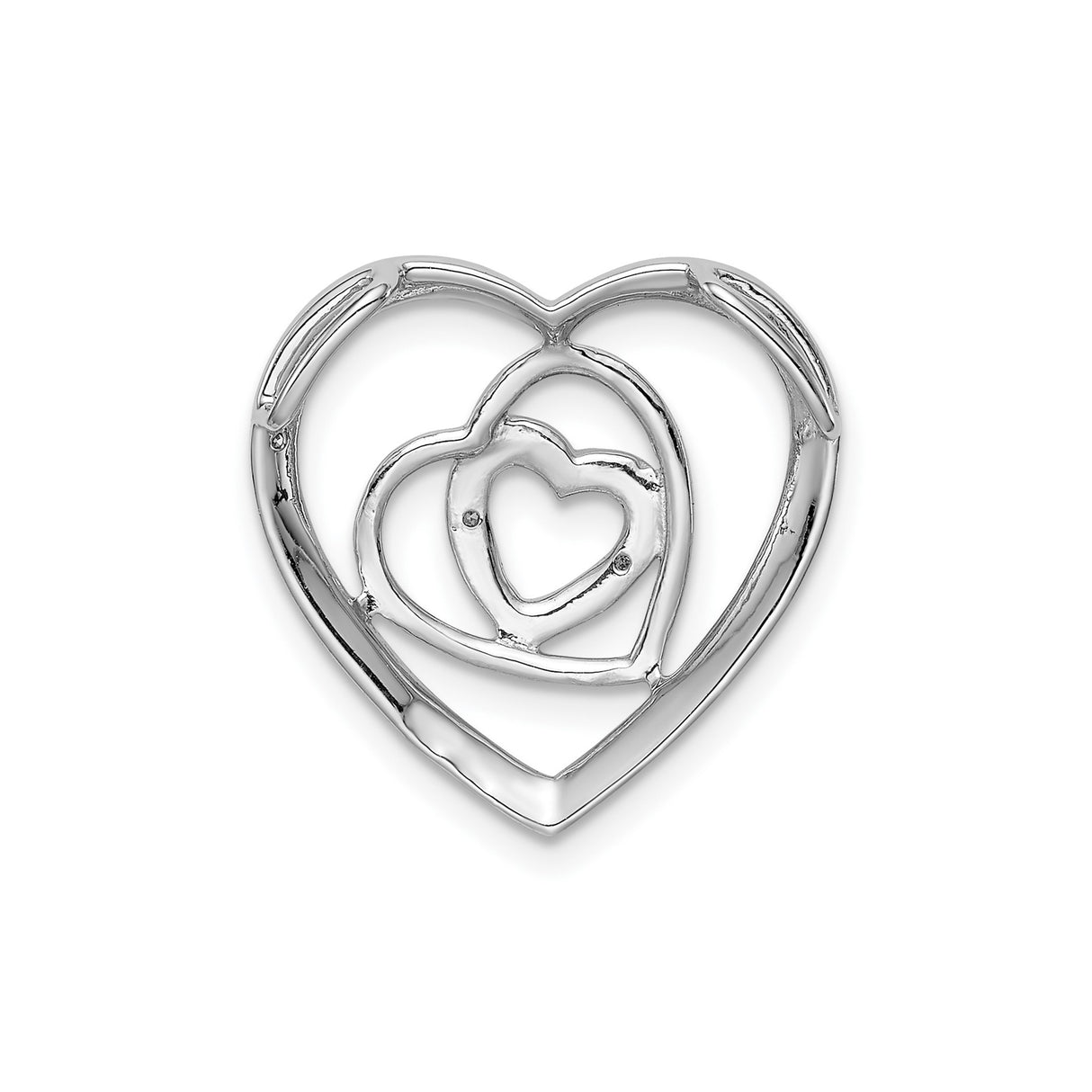 Sterling Silver Heart Pendant with Diamonds, Three Nested Open Hearts Design for Women