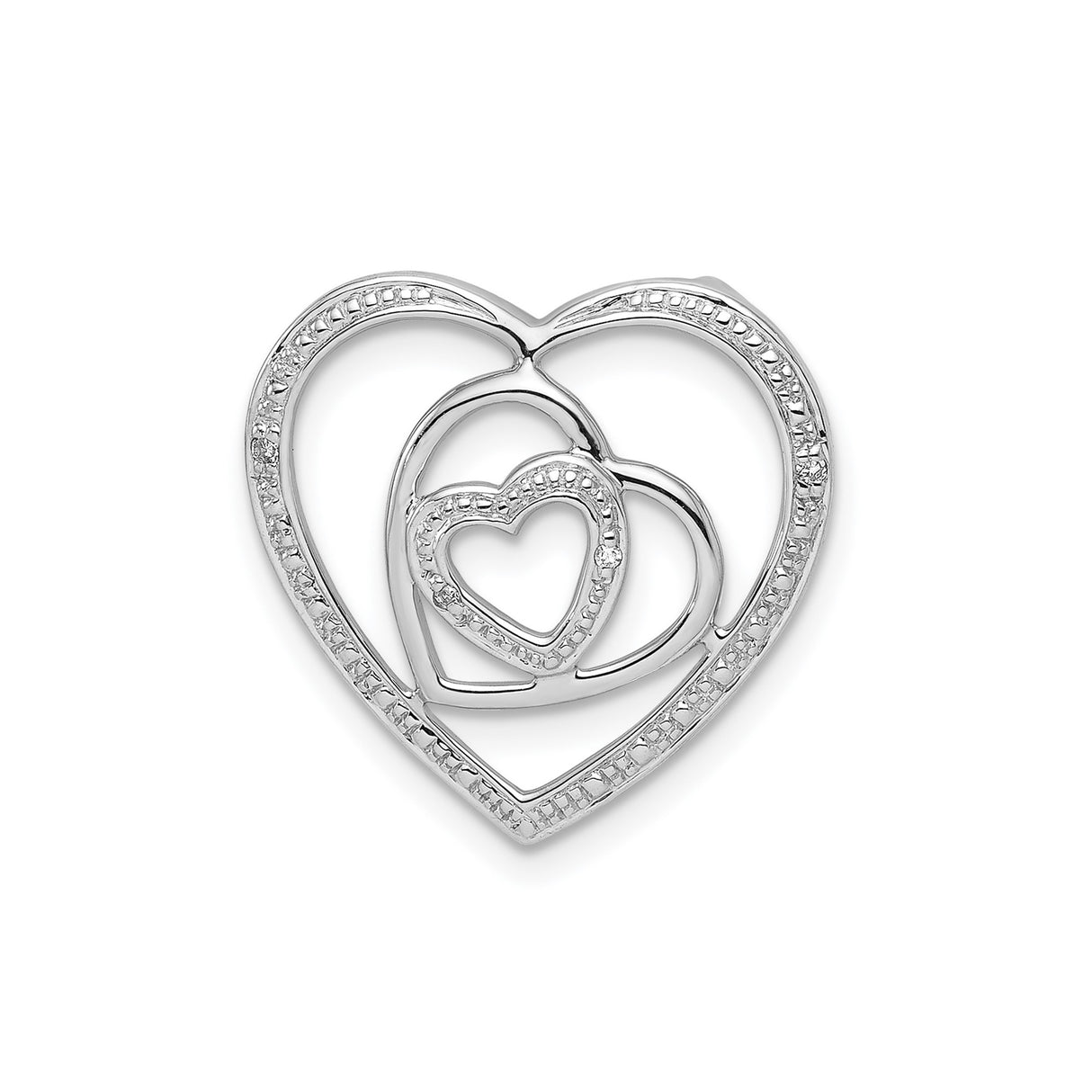 Sterling Silver Heart Pendant with Diamonds, Three Nested Open Hearts Design for Women