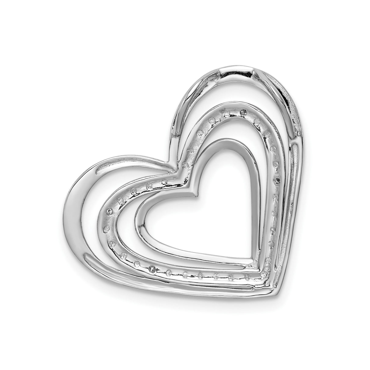 Sterling Silver Heart Pendant with Diamond, Triple Overlapping Open Heart Design