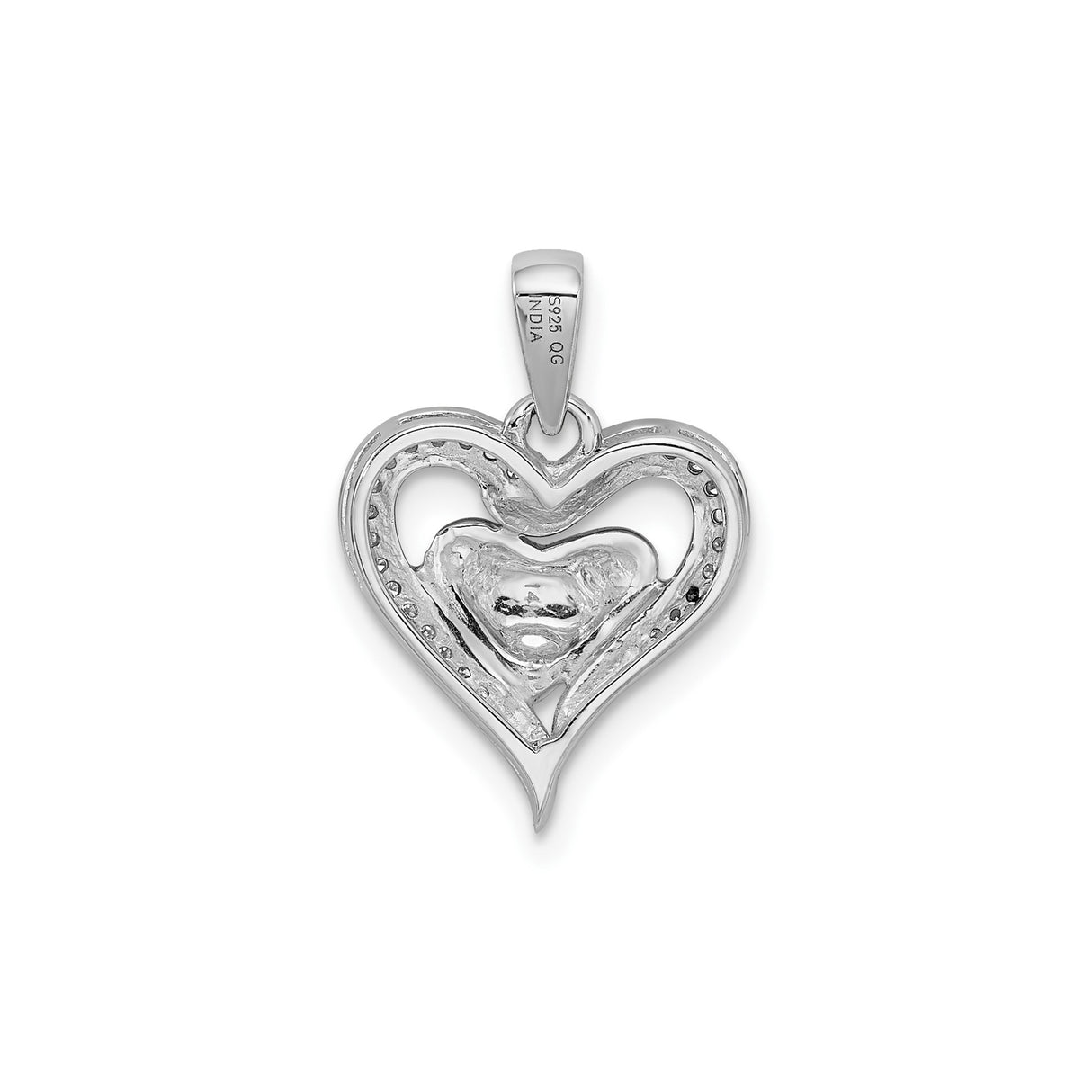 Sterling Silver Heart Pendant with Diamond Accents and Rose Gold Tone Center