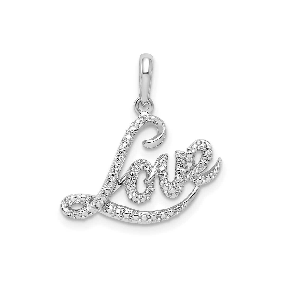 Sterling Silver Love Pendant with Diamond, Script Style and Textured Detailing for Women