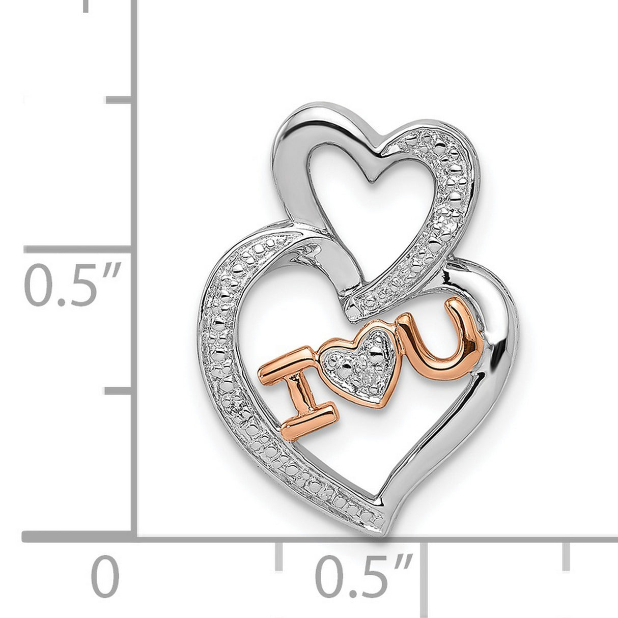 Sterling Silver Heart Pendant with Diamond, Interlocking Hearts and Rose Gold I Love You Accent